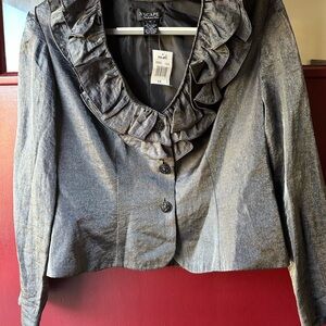 Xscape By Joanna Chen Women's Black/Silver Ruffled Blazer